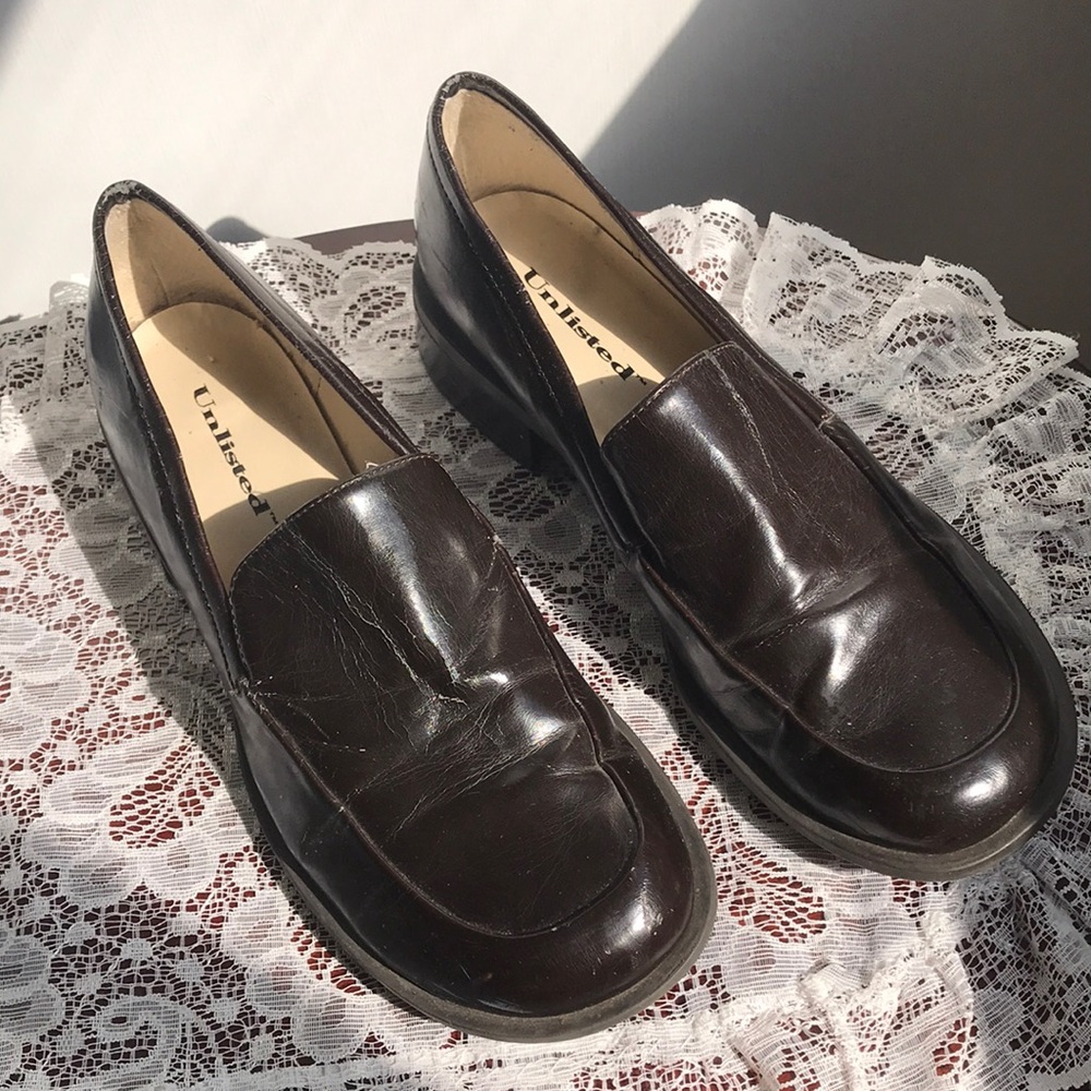 VTG 90s Unlisted Faux Leather Loafers Dark Brown 8